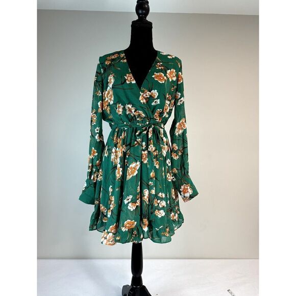 Cottagecore Bardot Becky Floral Long Sleeve Chiffon Minidress  Babydoll - Size 8 - Picture 1 of 9